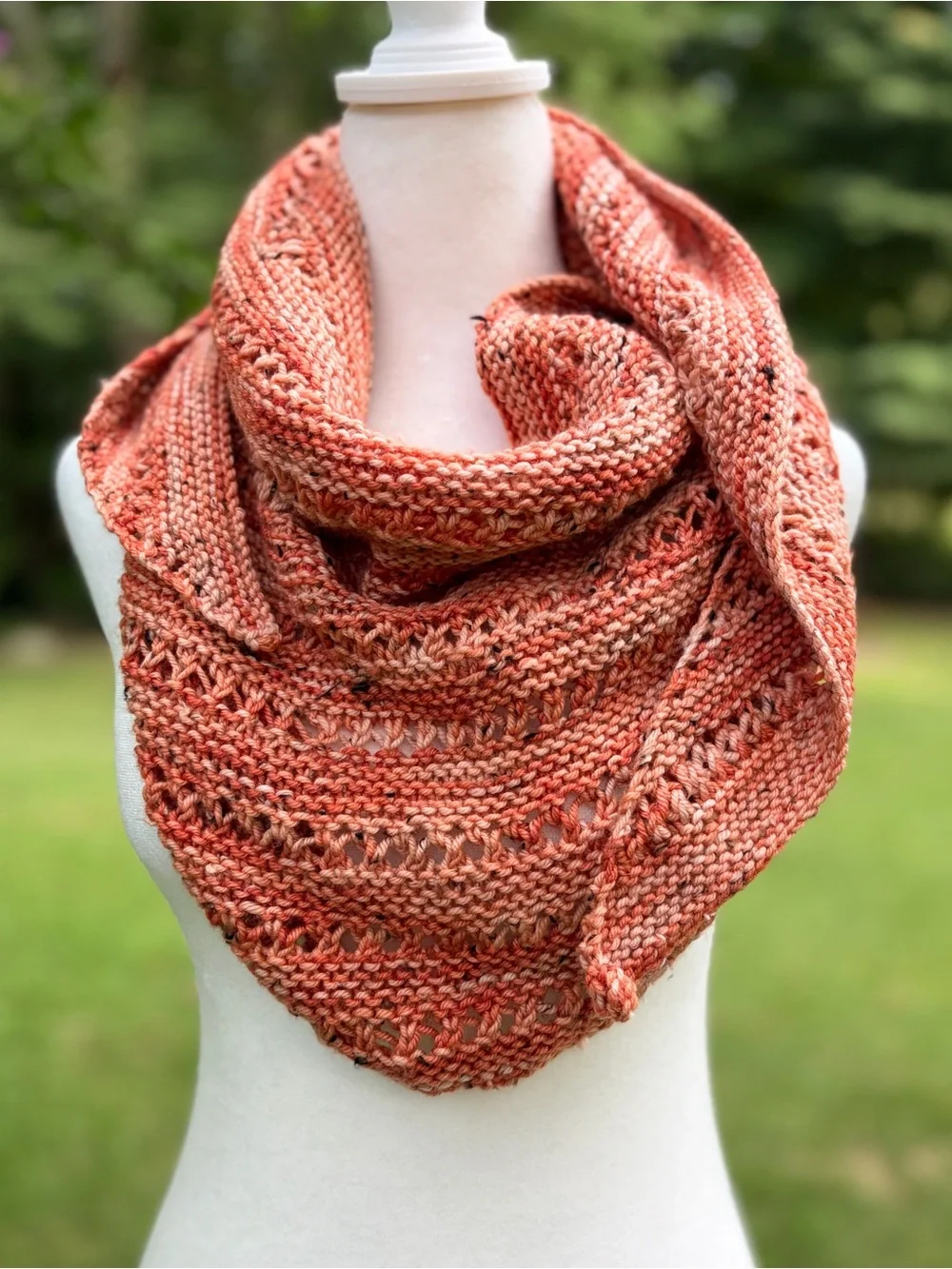 Bespoke Hand Knit OOAK Golden Girls Orange Gradient Tweed Bandana Scarf Shawl